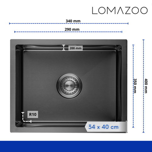 LOMAZOO spoelbak Noah - met kraangat - RVS - gun metal - 34 x 40 cm