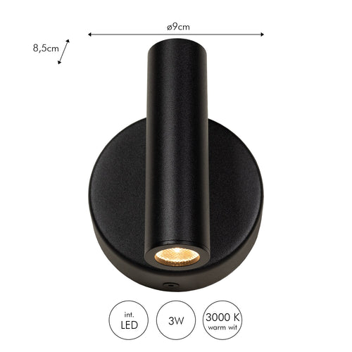 Atmooz wandlamp Pino - zwart - 9 x 8,5 x H 9 cm - geïntegreerde led
