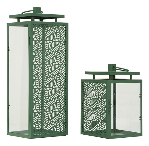 Set van 2 metalen lantaarns groen 15x14,5x41,5 - 15x14,5x24 cm