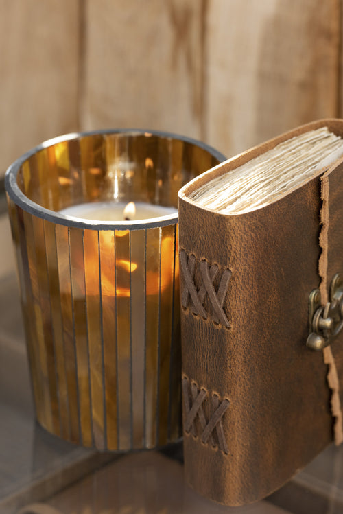 J-Line geurkaars Noa - Zesty Sunburst - glas - oker - medium - 55U