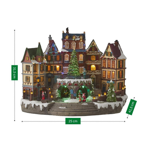 Luville Kerstdorp Miniatuur Dorpsplein - Kerstversiering met Draaiende Kerstboom - Kerstslingers voor Sfeervolle Aankleding - Kerst Deco Dorpje - L42
