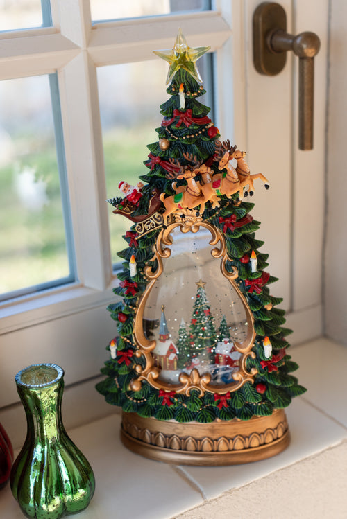 J-Line decoratie Kerstboom Dorp + Lichten - kunststof - mix