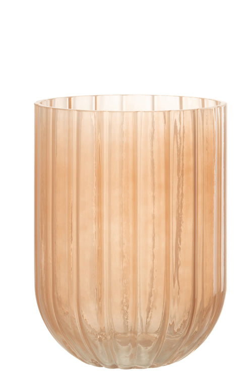 J-Line vaas Yoni Strepen - glas - perzik - medium - Ø 15 cm