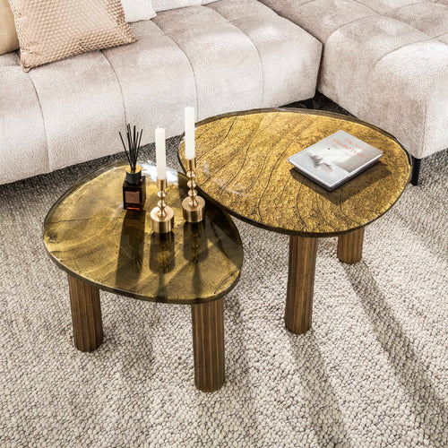 Giga Meubel Salontafel Eclipse - Goud Glas - 62x45x40cm