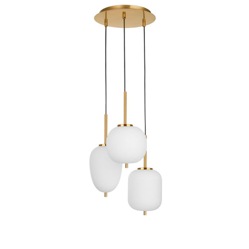 Merano Cornwall 3 Lichts Cluster Pendel Plafondlamp Opaal Glas Antiek Messing Metaal Zwart Stof Draad LED E14