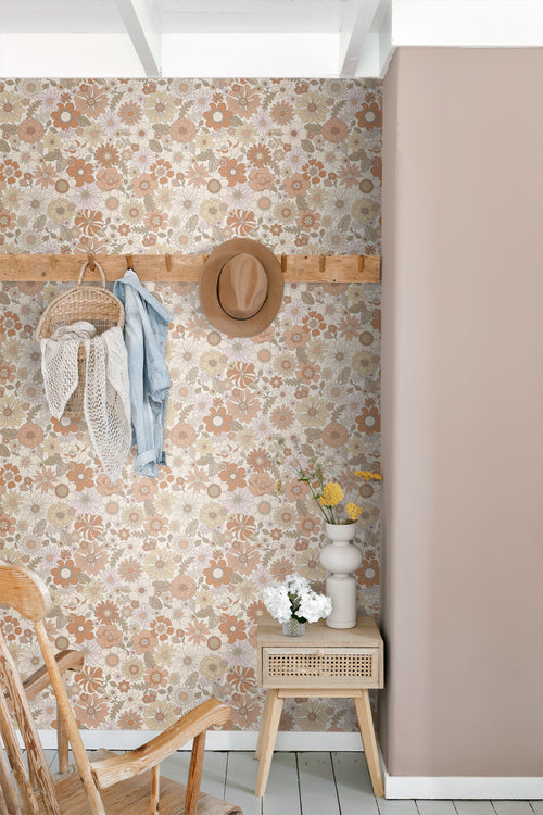 ESTAhome behang retro bloemen terracotta en lichtbeige - 53 cm x 10.05 m - 131247 - vtwonen shop