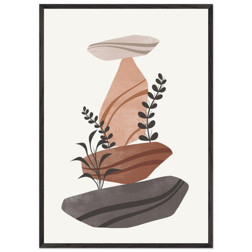 Artfulprints Poster met Lijst Boho – Rock balance   - 70x100 cm - Bruin