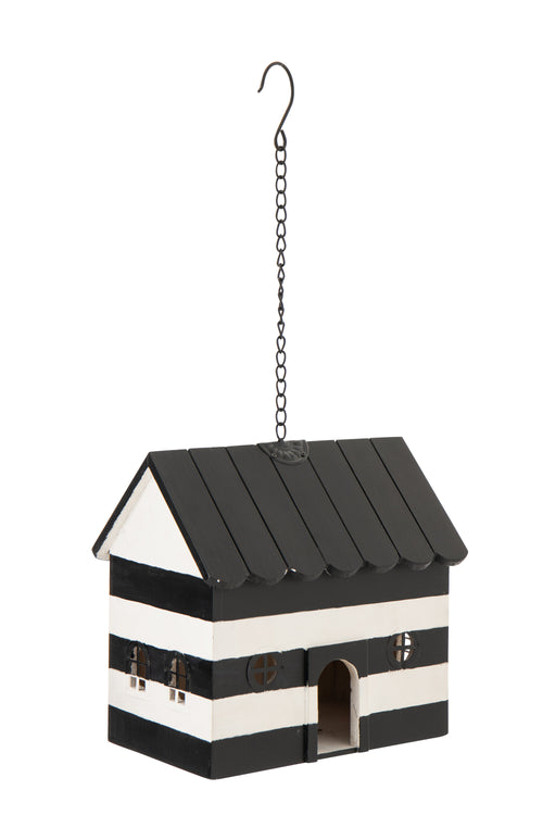 J-Line vogelhuisje Gestreept - hout-  zwart/wit - large