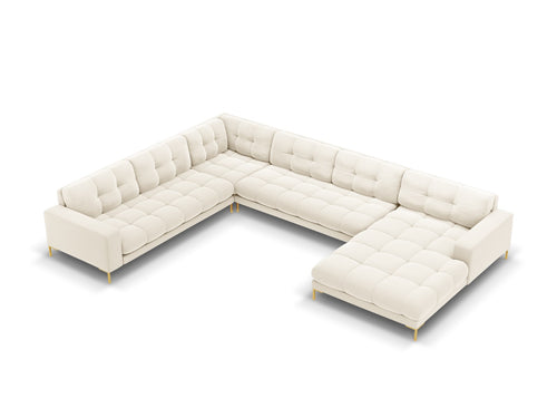 Cosmopolitan Design Panoramische hoekbank links Bali 7-zits, flueel, lichtbeige - 256x327x75cm