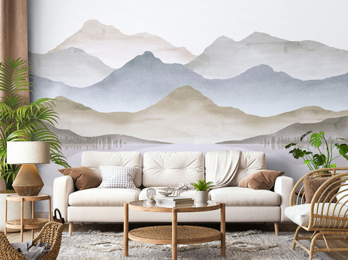 Sanders & Sanders fotobehang landschap met een meer blauw en beige - 424 x 280 cm - 640856