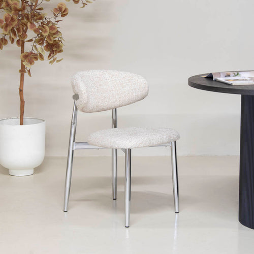 DÉJA Living Eetkamerstoel Skara - Beige/Chrome - Set van 2 - vtwonen shop