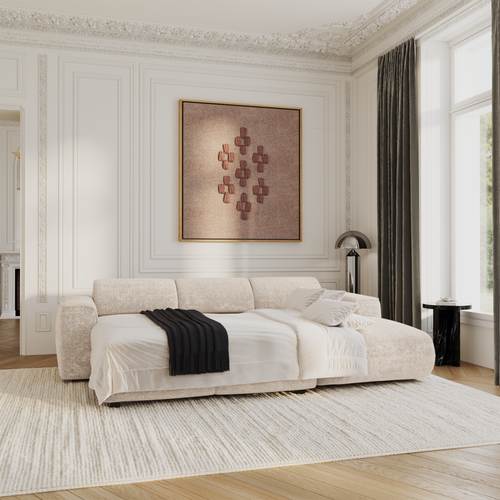 Sia Home - Hoekbank met slaapfunctie YUMA - gewaafd fluweel crème 283cm