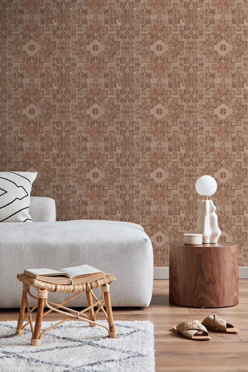 ESTAhome behang oosters kelim tapijt vergrijsd bruin - 50 x 900 cm - 131365 - vtwonen shop