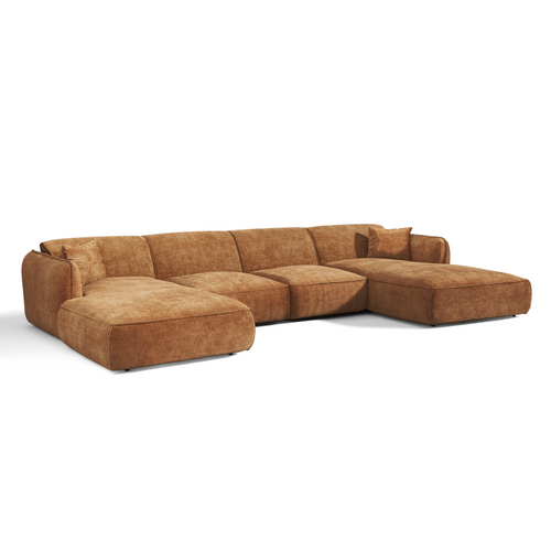 Premium Interiors - Panoramische bank LOMI - gewaafd fluweel karamel 346cm