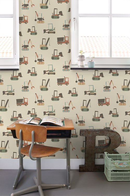 ESTAhome behang voertuigen beige, terracotta en blauw - 50 x 900 cm - 132244