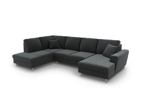 Cosmopolitan Design Links panoramische slaapbank met opbergdoos Kyoto 7-zits, flueel donkergrijs - 194x313x88cm