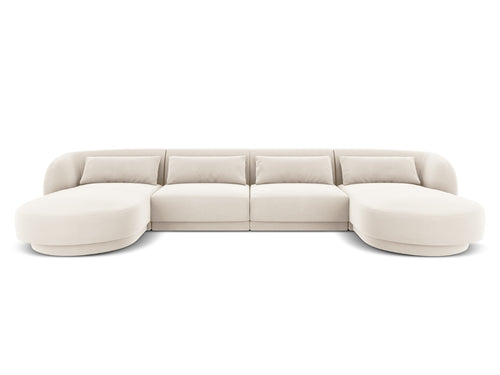 Cosmopolitan Design Panoramische bank Tulum 5-zits, flueel, lichtbeige - 156x330x70cm
