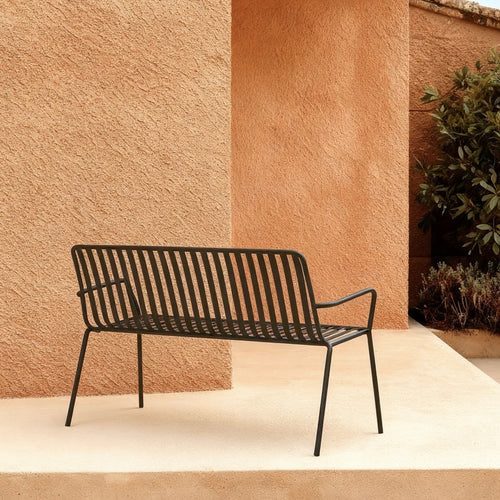 Tikamoon Zwarte metalen tuinbank voor 2 personen - Zwart