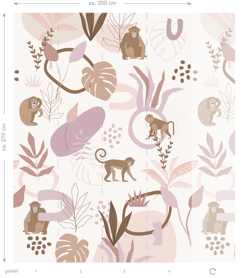 ESTAhome fotobehang jungle apen oudroze en lila paars - 200 x 279 cm - 159246 - vtwonen shop
