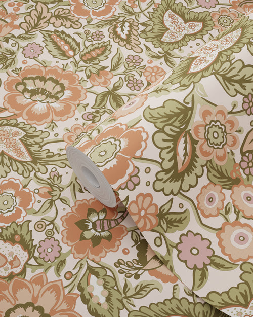 ESTAhome behang vintage bloemen groen en terracotta - 50 x 900 cm - 131494 - vtwonen shop