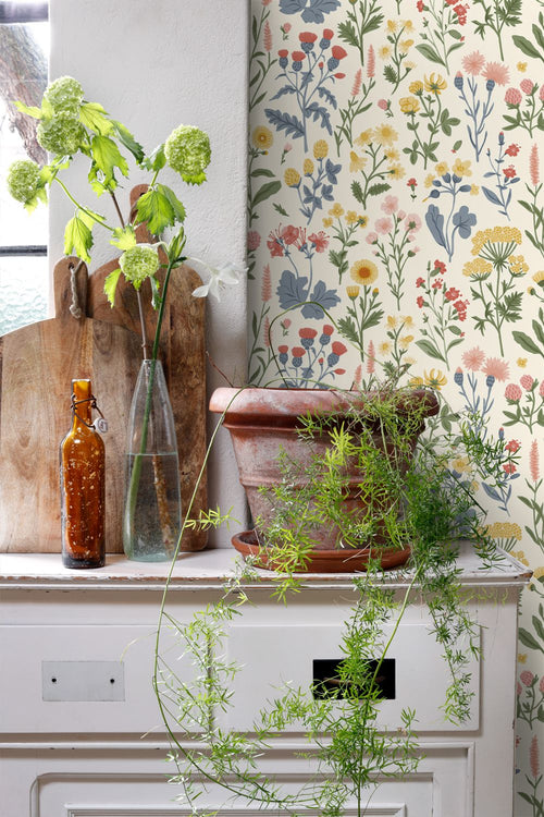 Sanders & Sanders behang veldbloemen gebroken wit en meerkleurig - 50 x 900 cm - 935409