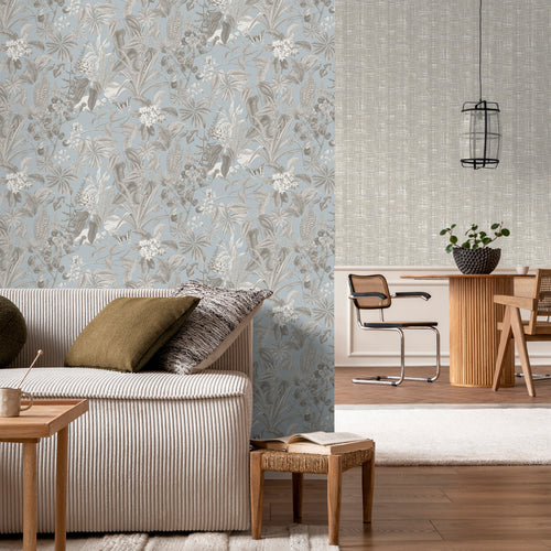 Sanders & Sanders behang tropische bladeren en bloemen vergrijsd blauw - 53 cm x 10 m - 640243 - vtwonen shop