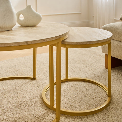 Calicosy - LENNY Set van 2 ronde salontafels - Eiken - 70x70x45,5 cm