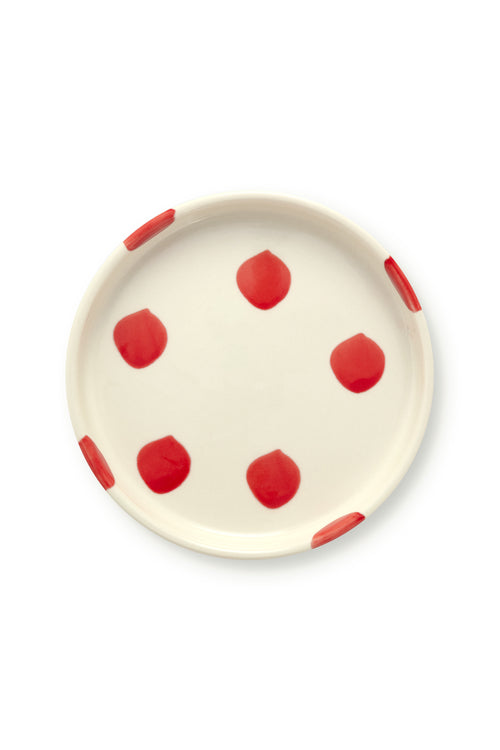 vtwonen - Gebaksbord - Stippen - Rood - Keramiek - 13cm - Set van 4