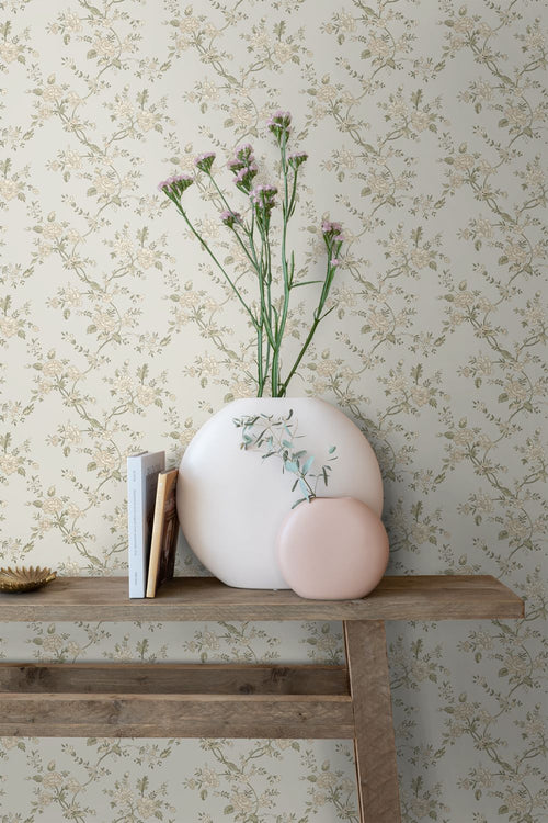 ESTAhome behang vintage bloemen lichtblauw en groen - 50 x 900 cm - 132208