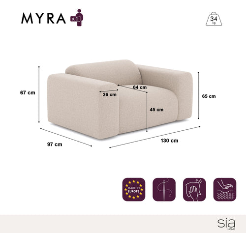 Sia Home - Fauteuils MYRA - Fluweel met structuur - Crème - 130cm - vtwonen shop