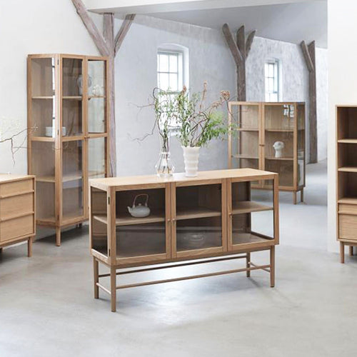 Olivine Boris Eikenhouten Dressoir met Glazen Deuren - B 140 - Naturel
