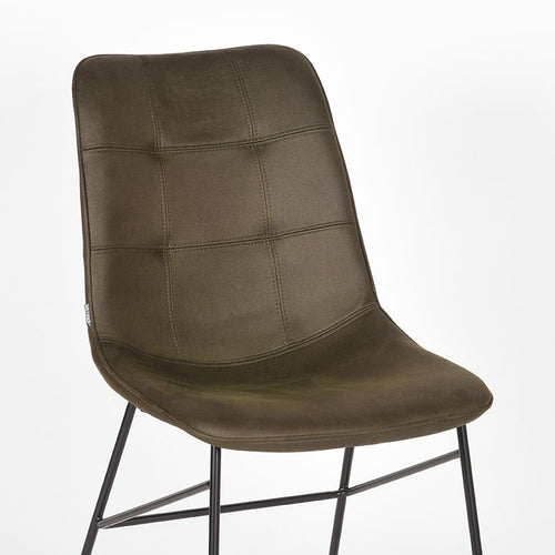 LABEL51 Eetkamerstoel Slim - Legergroen Microfiber - Zithoogte 49cm - Set van 2