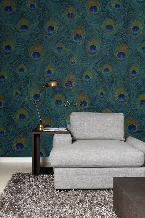 Origin Wallcoverings fotobehang pauwenveren zeegroen - 150 x 279 cm - 357245