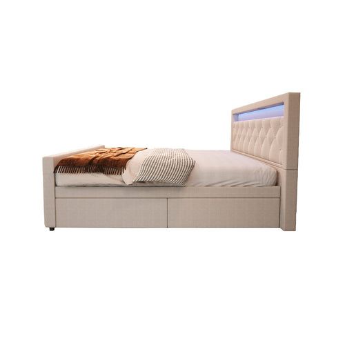 Home Deluxe Gestoffeerd Bed VELARA Beige - vtwonen shop