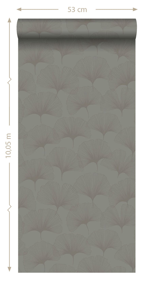 Origin Wallcoverings behang ginkgo bladeren warm grijs - 53 cm x 10.05 m - 347731 - vtwonen shop