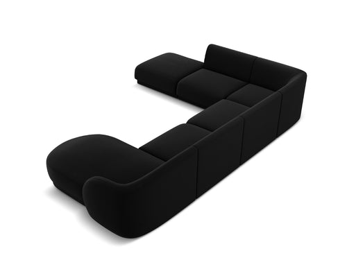 Micadoni Panoramische hoekbank links Miley 6-zits, flueel, zwart - 255x330x70cm