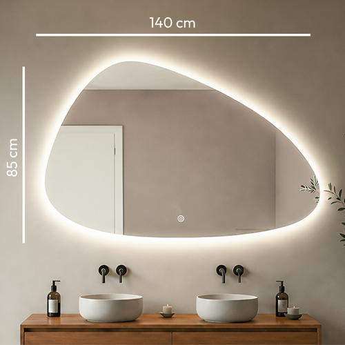 LOMAZOO badkamerspiegel Alicante - met LED verlichting & spiegelverwarming - asymmetrisch - 140 x 85 cm