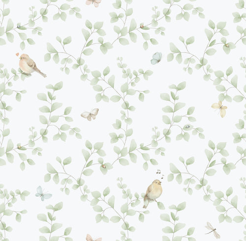 Sanders & Sanders behang bloemen en vogels lichtgroen en wit - 53 cm x 10.05 m - 640625