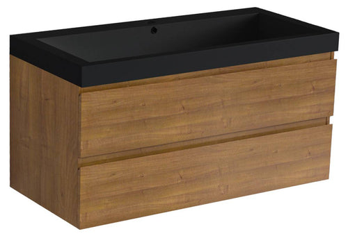 LOMAZOO badkamermeubel Monaco - zwevend - zwart - warm eiken - 100 cm
