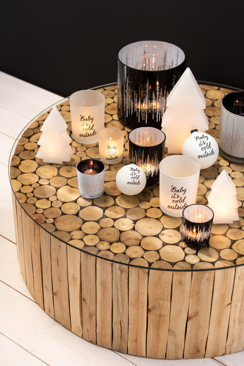 J-Line windlicht Baby - glas - wit/zwart - small - 2 stuks - vtwonen shop