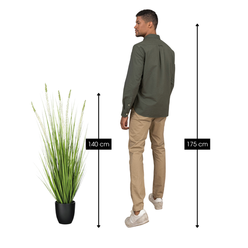 Mica Decorations Eremurus – Kunstgras in Pot – Realistische Nepplant Woondecoratie – Kunstplanten voor Binnen en Buiten – H140 x Ø45 cm – Groen, Wit