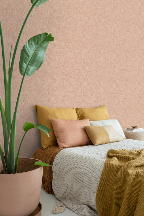 ESTAhome behang ginkgo bladeren licht terracotta - 53 cm x 10.05 m - 139490