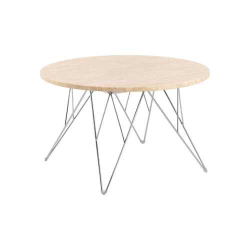 Rebellenclub Salontafel Broome - ø80 - Travertin Look Met Chrome Poten