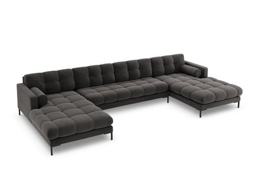 Cosmopolitan Design Panoramische bank Bali 7-zits, flueel, donkergrijs - 185x383x75cm