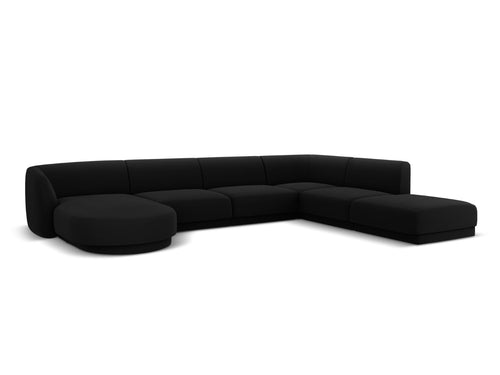 Micadoni Panoramische hoekbank rechts Miley 6-zits, flueel, zwart - 255x330x70cm