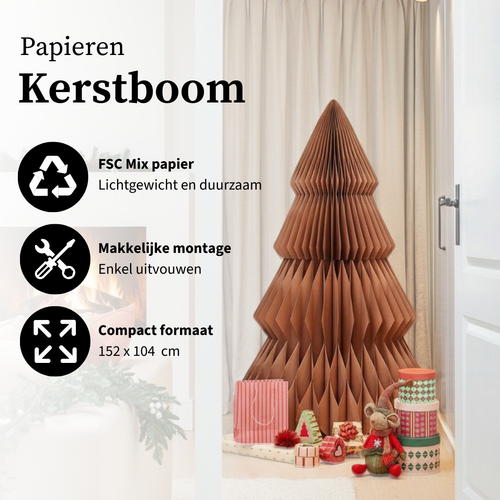 Mica Decorations Papieren Kerstboom - Opvouwbare Kunstkerstboom - H152 x Ø104 cm - Kerst Decoratie - FSC Mix - Bruin