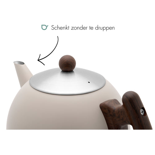 Bredemeijer - Duet® Bella Ronde – Dubbelwandige Theepot – 1,2 liter - RVS - Zand - vtwonen shop
