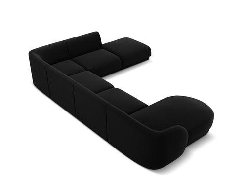 Micadoni Panoramische hoekbank rechts Miley 6-zits, flueel, zwart - 255x330x70cm