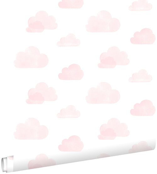 ESTAhome behang gestempelde wolkjes licht roze en wit - 53 cm x 10.05 m - 138929