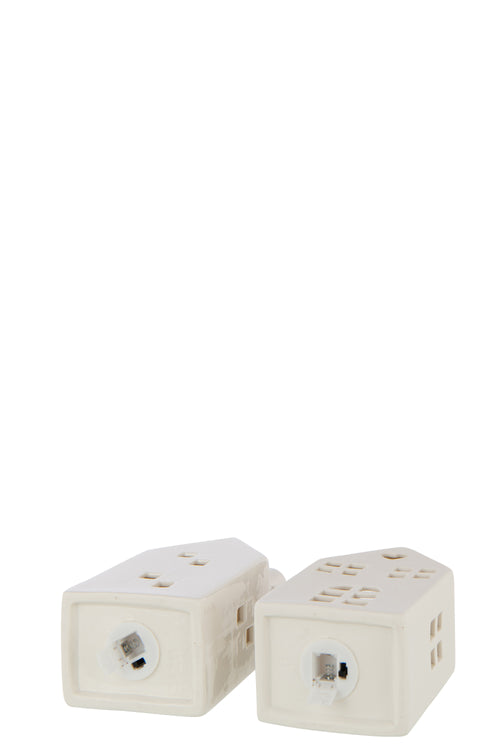 J-Line vaas Huis - keramiek - wit - 2 stuks - LED